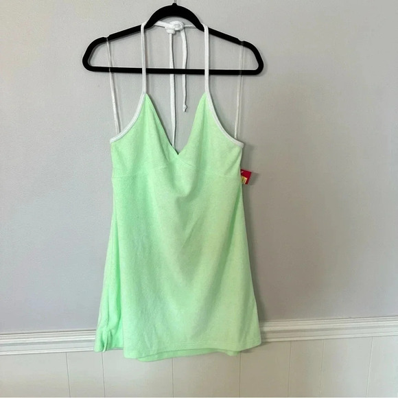 Xhilaration Juniors Neon Green Terry Cloth Halter Top Swim Dress Sz L (8-10) NWT - Picture 2 of 10